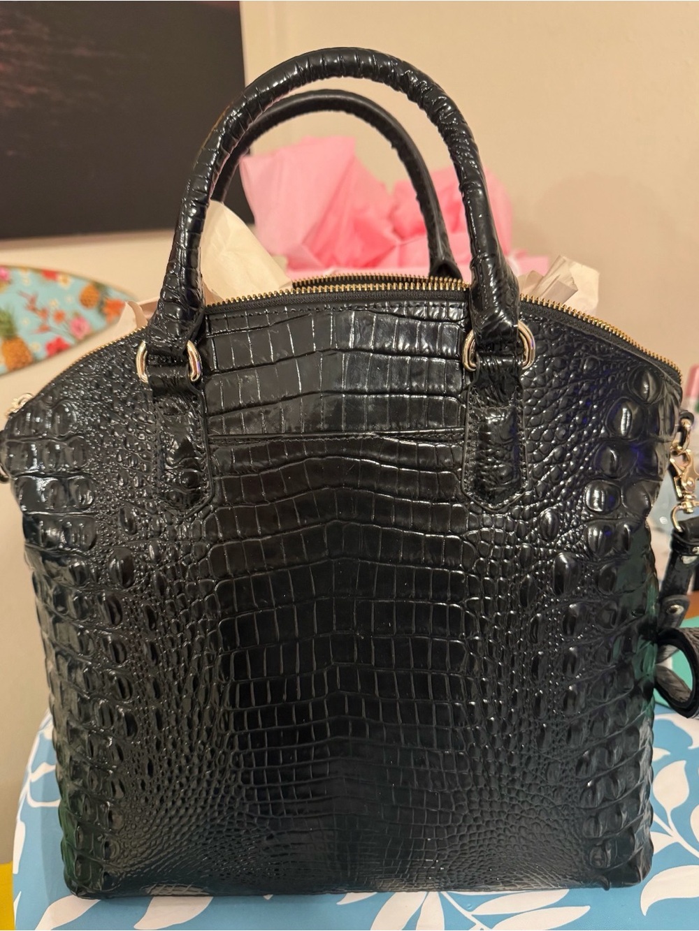Brand New ! Brahmin Black Croc-Embossed Duxbury Satchel- Never Used - Picture 4 of 6